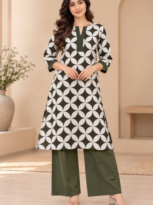 Green Printed Kurta Set