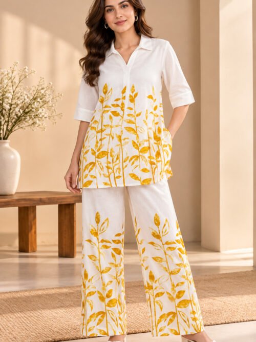 White Yellow Printed Co-Ord Set