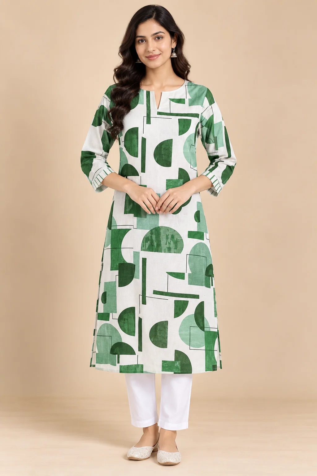Green Geometric Printed Co-Ord Set for Women