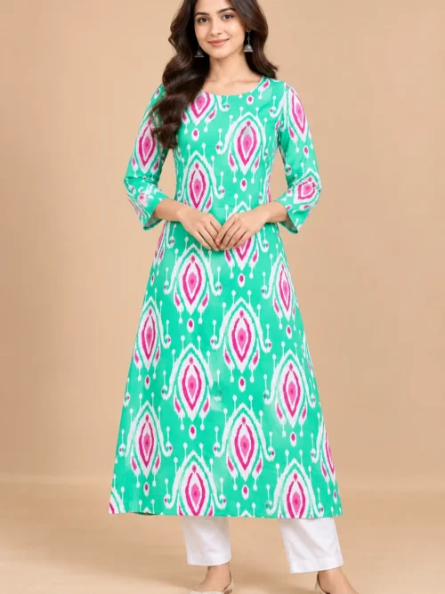 Turquoise Pink Printed Suit Set for Women