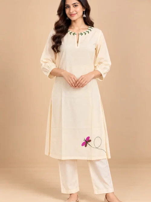 Ivory Floral Embroidered Suit Set for Women