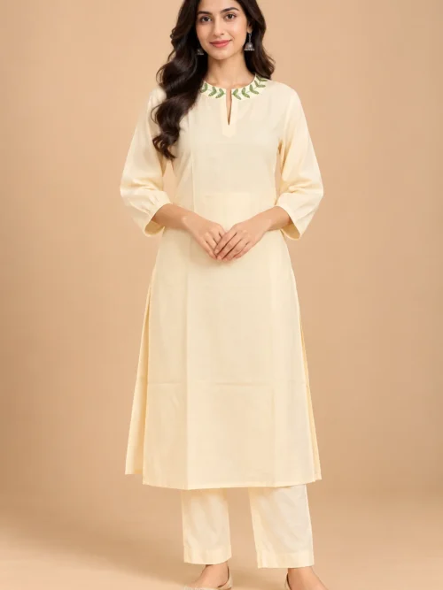 Cream Embroidered Suit Set for Women