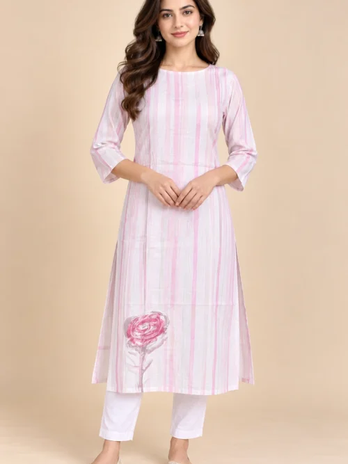 Pink Stripe Floral Co-Ord Set for Women