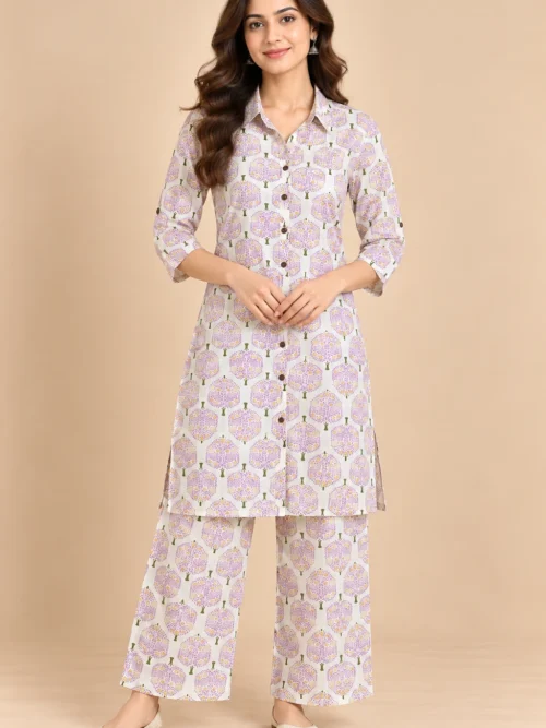 Lilac Floral Printed Co-Ord Set for Women