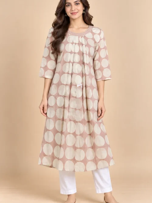 Blush Pink Polka Dot Kurta Co-Ord Set for Women