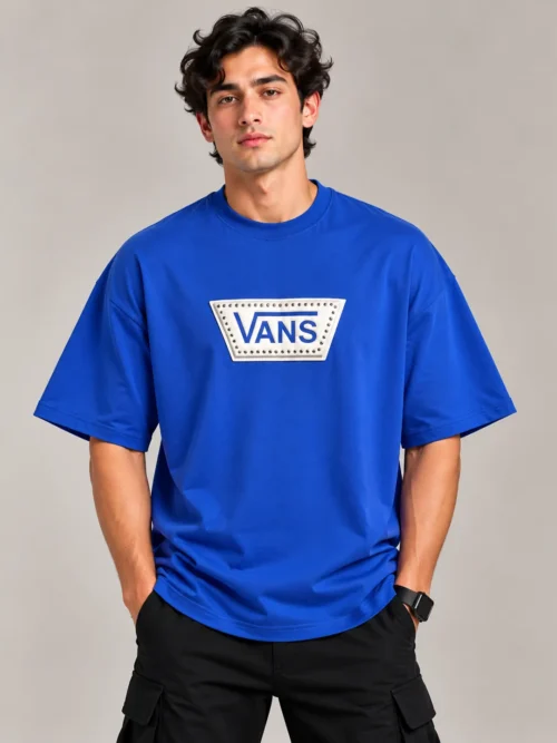 Men’s Royal Blue Logo Printed Oversized T-Shirt