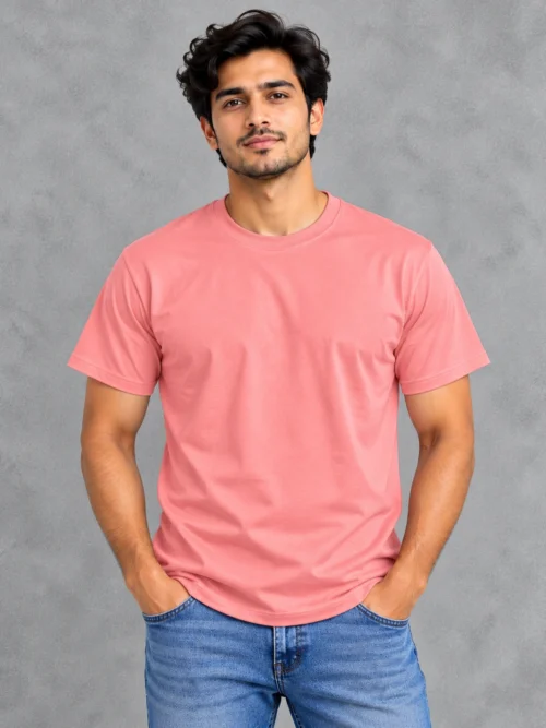 Men's Coral Pink Classic Crew Neck T-Shirt