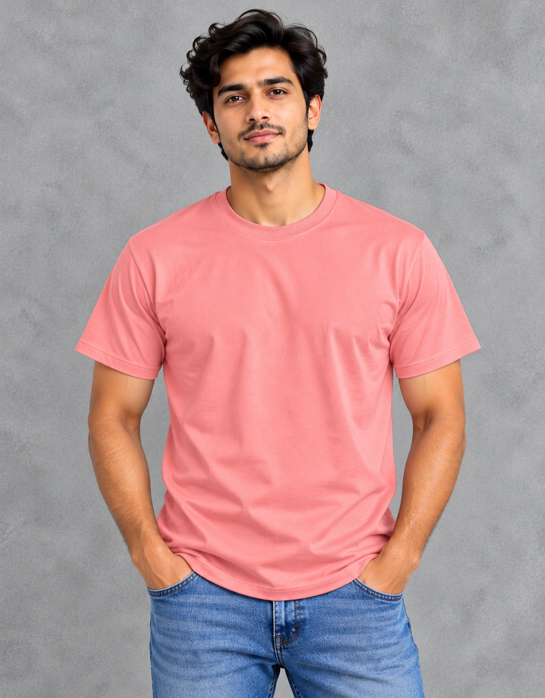 Men's Coral Pink Classic Crew Neck T-Shirt