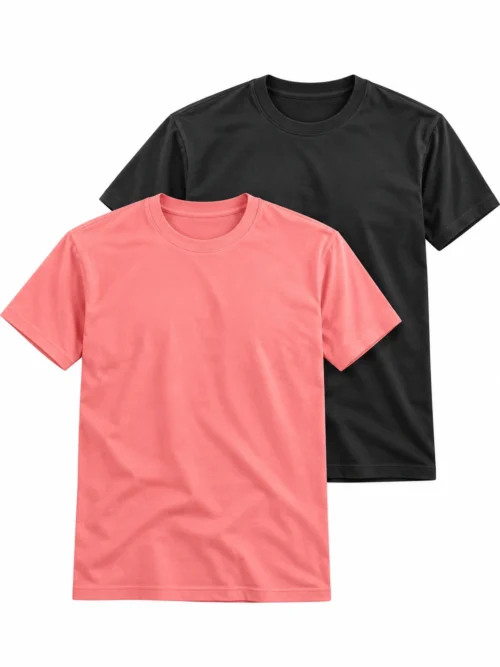 Men's Combo Pack of 2 Classic Crew Neck T-Shirts – Coral Pink & Charcoal Black