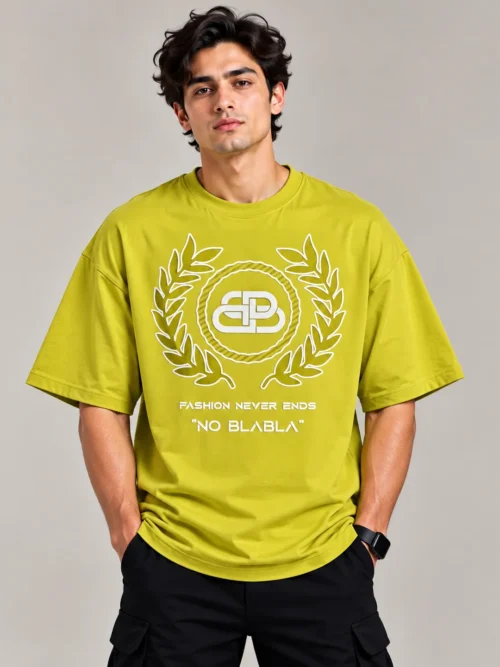 Men’s Lime Yellow Laurel Graphic Oversized T-Shirt