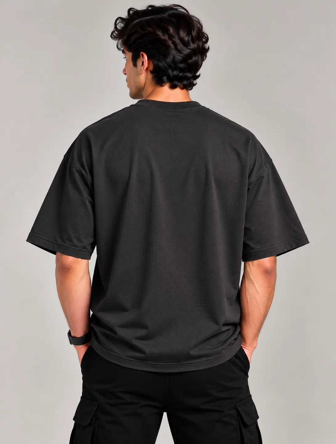 Men’s Black Logo Printed Oversized T-Shirt - Image 2