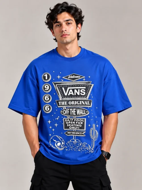 Men’s Royal Blue Retro Graphic Oversized T-Shirt