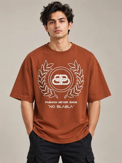 Men’s Rust Brown Laurel Graphic Oversized T-Shirt