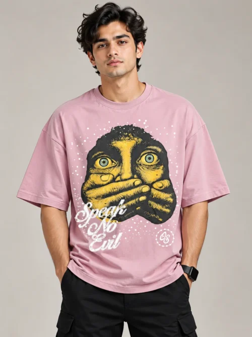 Men’s Dusty Pink “Speak No Evil” Graphic Oversized T-Shirt