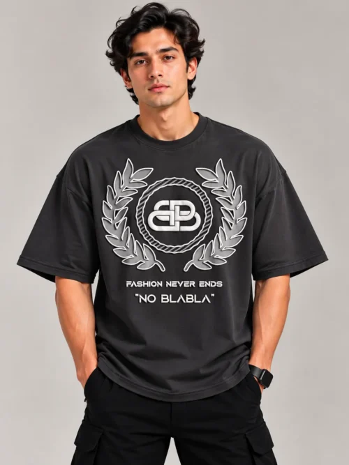 Men’s Black Laurel Wreath Graphic Oversized T-Shirt