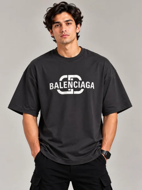 Men’s Black Logo Printed Oversized T-Shirt