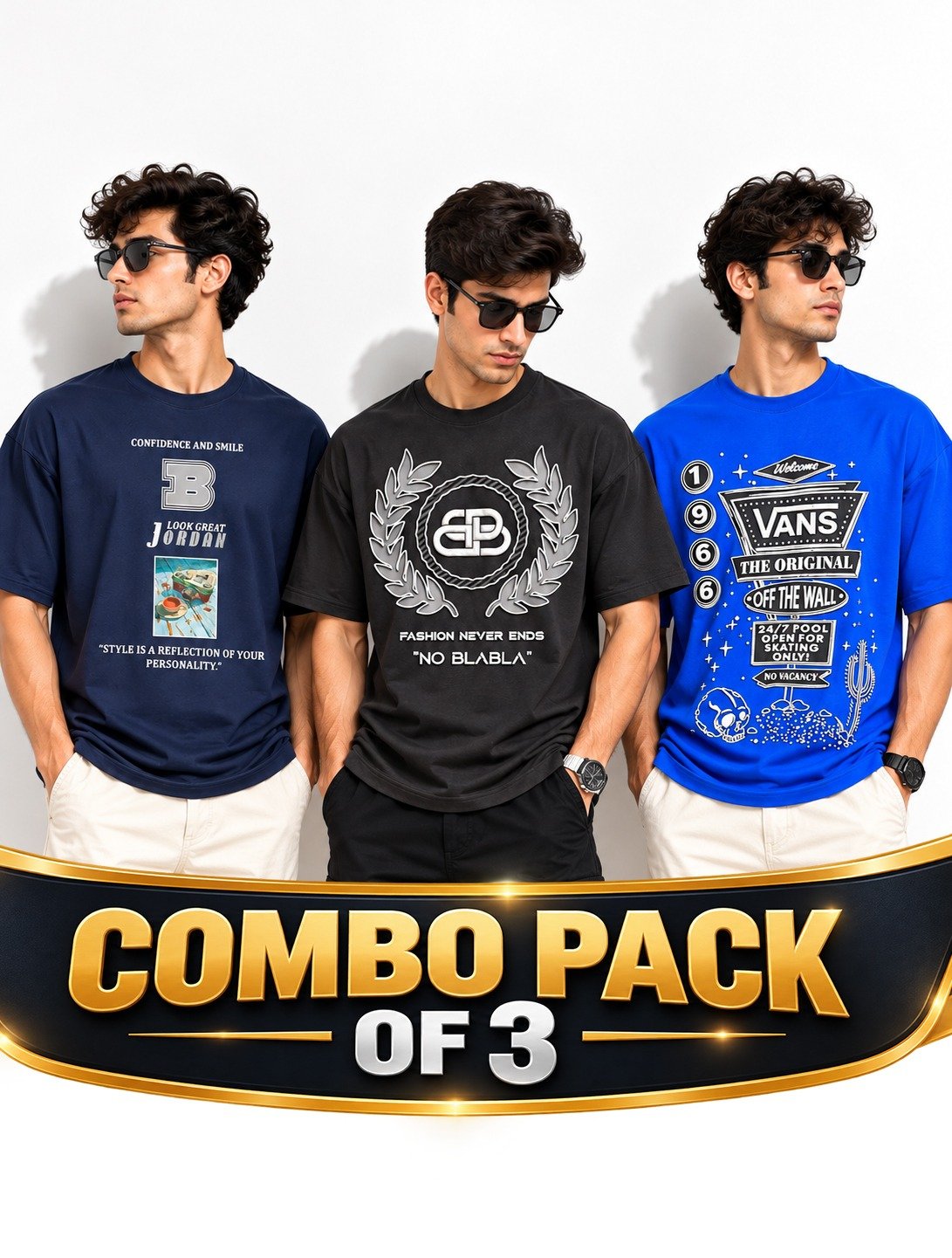 Men’s Stylish Graphic Printed Oversized T-Shirt Combo – Pack of 3 - Image 2