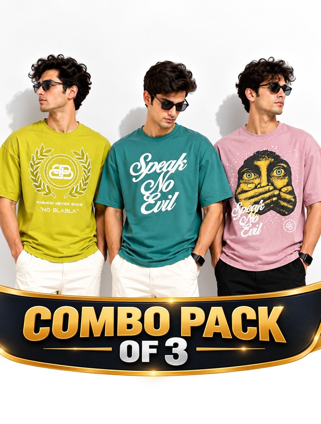 Men’s Premium Printed Oversized T-Shirt Combo – Pack of 3 - Image 2