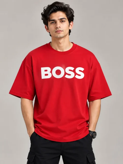 Men’s Red BOSS Logo Printed Oversized T-Shirt
