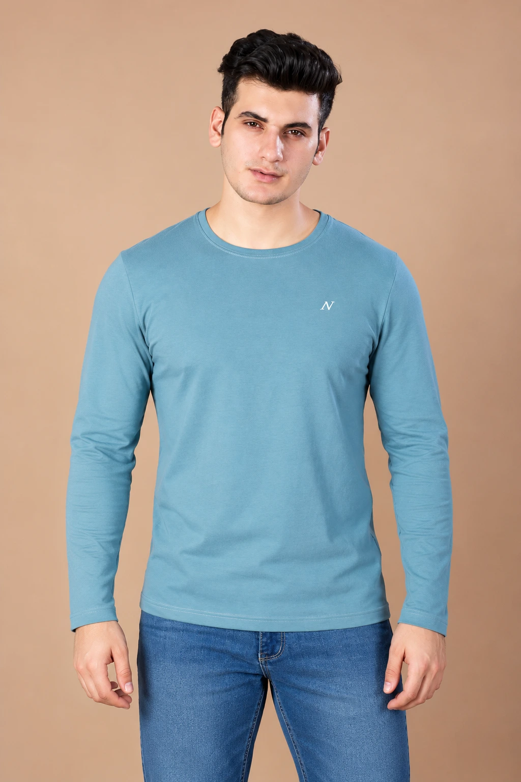 Men’s Classic Teal Blue Full Sleeve T-Shirt